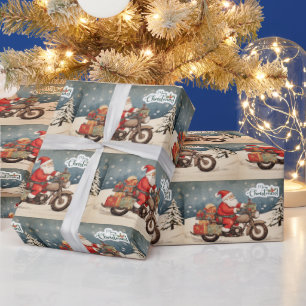 Papier Cadeau Joyeux Noël Père Noël en moto