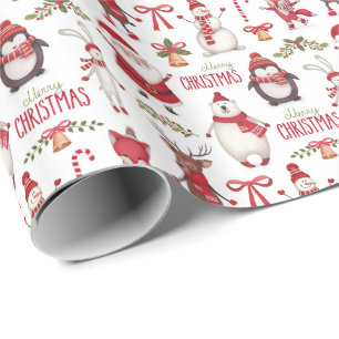 Papier Cadeau Joyeux Noël Père Noël et amis