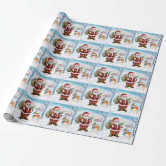 Papier Cadeau Joyeux Noël Père Noël et Cerf