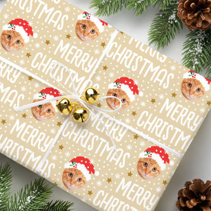 Papier Cadeau Joyeux Noël Père Noël Photo Mel Visage Beige