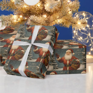 Papier Cadeau Joyeux Noël Père Noël Vintage