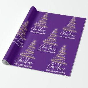 Papier Cadeau Joyeux Noël personnalisé Arbre d'or pourpre