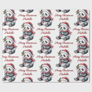 Papier Cadeau Joyeux Noël personnalisé avec un ours panda mignon