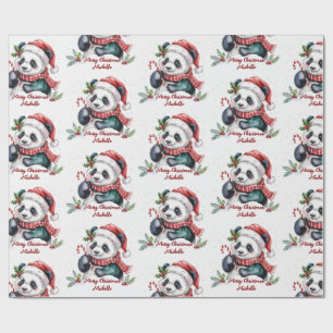 Papier Cadeau Joyeux Noël personnalisé avec un ours panda mignon