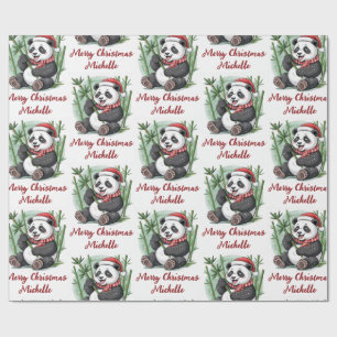 Papier Cadeau Joyeux Noël personnalisé avec un ours panda mignon