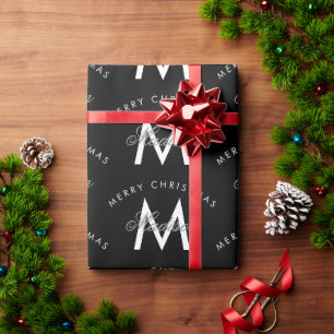 Papier Cadeau Joyeux Noël personnalisé Monogramme noir