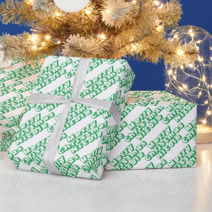 Papier Cadeau Joyeux Noël personnalisé Nom blanc et vert