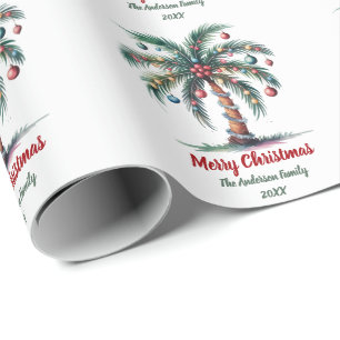 Papier Cadeau Joyeux Noël personnalisé Palm Tree Light