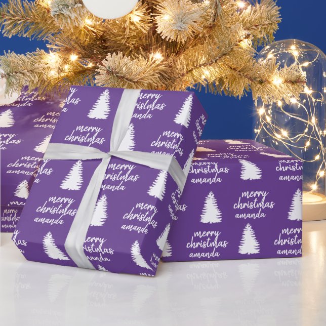 Papier Cadeau Joyeux Noël personnalisé violet (Vacances)