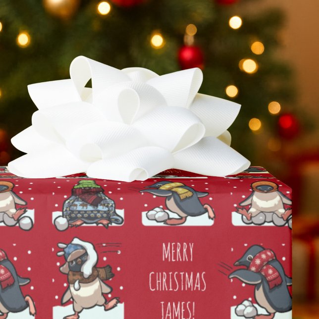 Papier Cadeau Joyeux Noël personnalisé Xmas Penguin dessin (Créateur téléchargé)