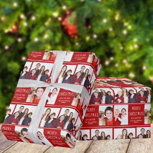 Papier Cadeau Joyeux Noël Photo Collage Cute Custom Red