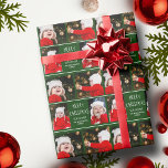 Papier Cadeau Joyeux Noël Photo Collage Vert personnalisé<br><div class="desc">Ce papier d'emballage joli et moderne de Noël Joyeux présente une présentation classe de 4 photos de famille sur un arrière - plan vert avec une jolie typographie blanche et des rayures festives. Ce joli emballage cadeau de vacances photo pour enfants présente le collage photo de votre propre enfant entourant...</div>