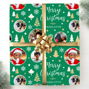 Papier Cadeau Joyeux Noël Photo personnalisé Vert pin