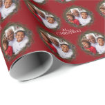 Papier Cadeau Joyeux Noël Photo Wreath Red Christmas<br><div class="desc">Papier d'emballage photo Noël avec votre photo préférée et un arrière - plan rouge foncé. Ajoutez simplement votre photo,  ajoutez ce papier d'emballage à votre panier et faites un merveilleux Noël. Joyeux Noël Photo Pine Wreath Rouge Enveloppement de Noël Papier Jour férié Design | ©Melissa Patton - Concepteur/Illustrateur</div>