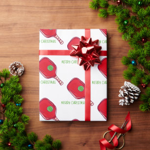 Papier Cadeau Joyeux Noël Pickleball / Raquettes Rouges & Vert P