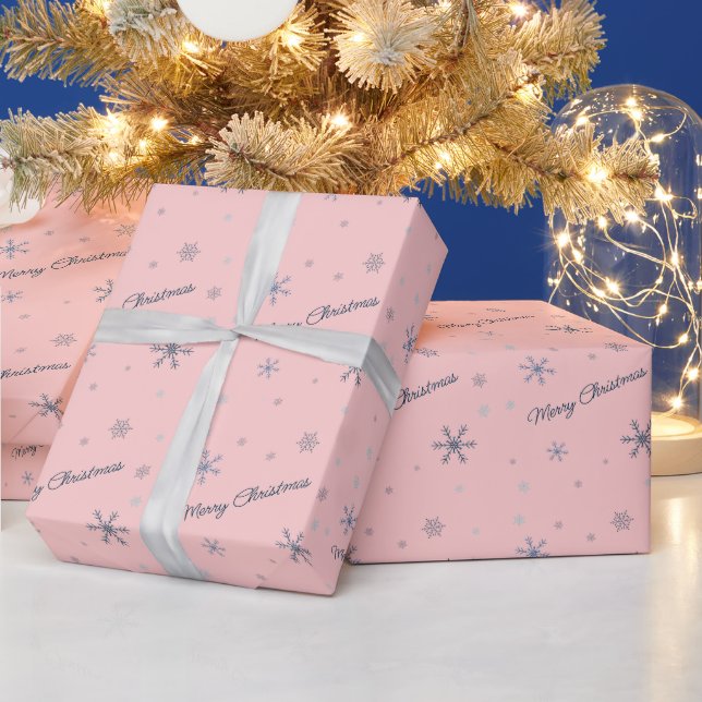 Papier Cadeau Joyeux Noël Pink Snowflakes (Vacances)