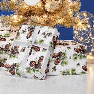 Papier cadeau Joyeux Noël Pommes de pin beige