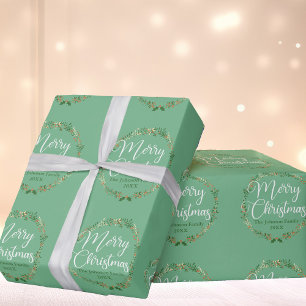 Papier Cadeau Joyeux Noël Pretty Light Green Wreath Custom