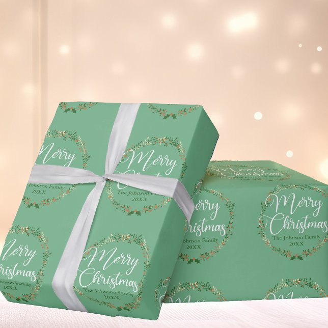 Papier Cadeau Joyeux Noël Pretty Light Green Wreath Custom (Créateur téléchargé)