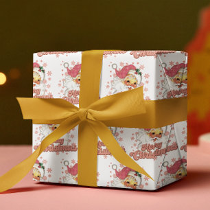 Papier Cadeau Joyeux Noël Retro Typographie Père Noël Pink Casqu