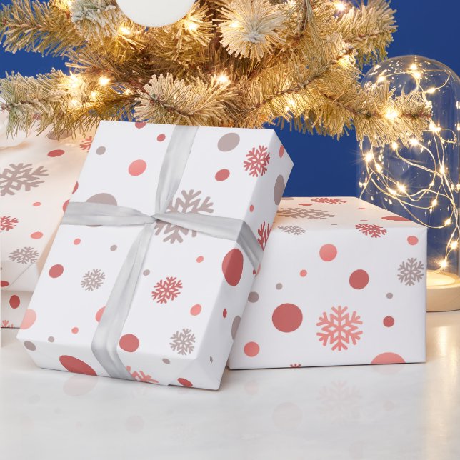 Papier Cadeau Joyeux Noël rose et blanc moderne  (Vacances)