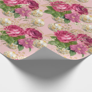 Papier Cadeau Joyeux Noël Rose Parties scintillant or Script Pin