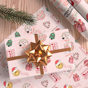 Papier Cadeau Joyeux Noël rose personnalisé bébé enfants