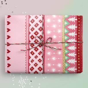 Papier Cadeau Joyeux Noël rose rayé