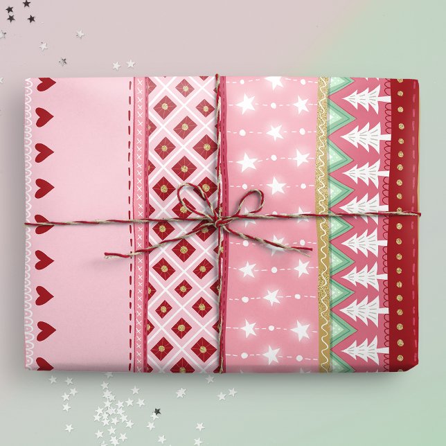 Papier Cadeau Joyeux Noël rose rayé (Gift mockap)