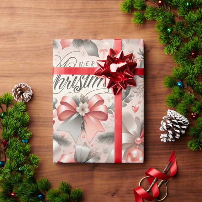 Papier Cadeau Joyeux Noël Rose Rouge Luxe (Cadeau de vacances)