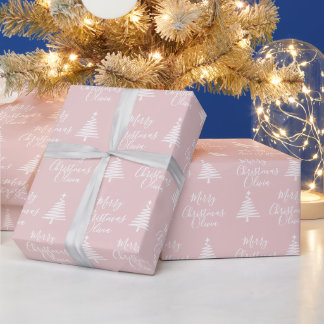 Papier Cadeau Joyeux Noël rose vif personnalisé