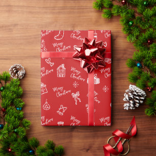 Papier Cadeau Joyeux Noël rouge doodle dessiné à la main Fantais