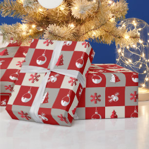 Papier Cadeau Joyeux Noël rouge et blanc élégant