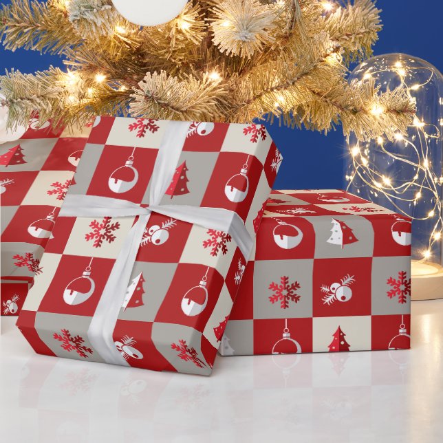 Papier Cadeau Joyeux Noël rouge et blanc élégant  (Vacances)