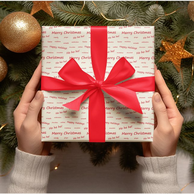 Papier Cadeau Joyeux Noël rouge et blanc Script (Créateur téléchargé)