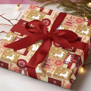 Papier Cadeau Joyeux Noël Rouge Or Santa Tartan Patchwork
