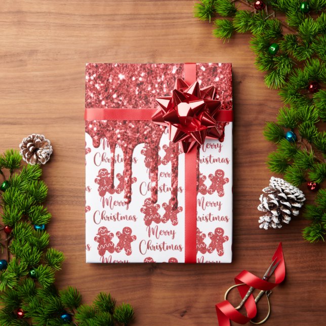 Papier Cadeau Joyeux Noël rouge paillettes (Cadeau de vacances)