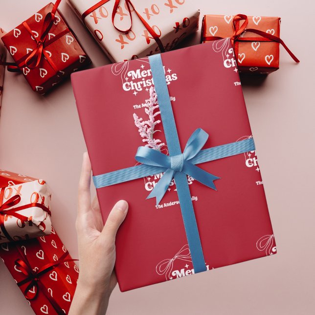 Papier Cadeau Joyeux Noël ruban dessiné à la main rétro (Créateur téléchargé)