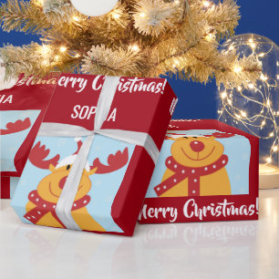 Papier Cadeau Joyeux Noël Rudolph Reindeer Personnaliser le nom