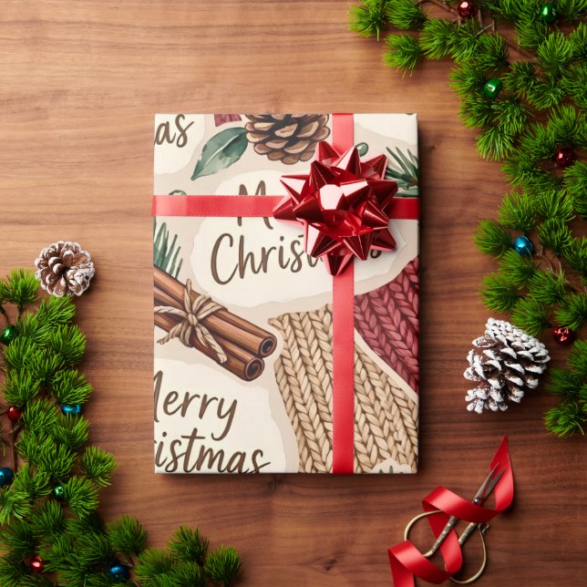 Papier Cadeau Joyeux Noël rustique et cosy (Cadeau de vacances)