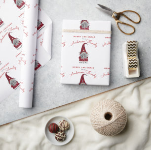Papier Cadeau Joyeux Noël rustique mignon Gnome de famille pour