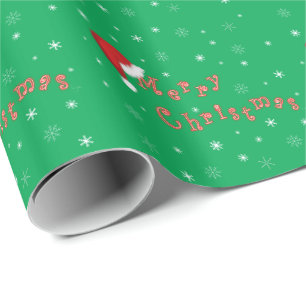 Papier Cadeau Joyeux Noël Santa Hat Green