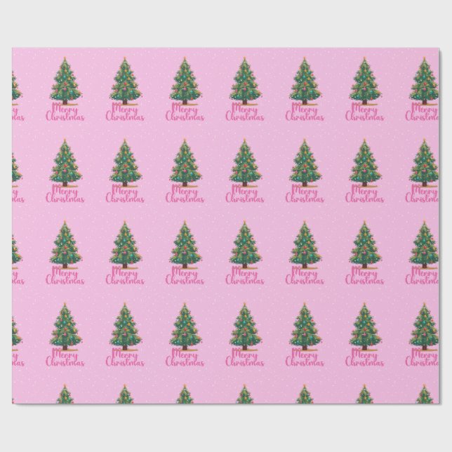 Papier Cadeau Joyeux Noël, Sapin de Noël, Vacances, Rose (Plat)
