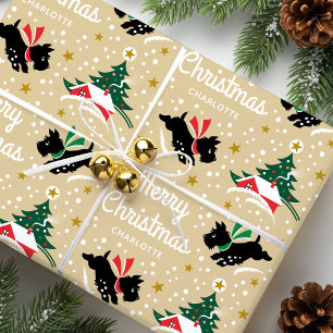 Papier Cadeau Joyeux Noël Scottie Chien Snow Fun Name Gold