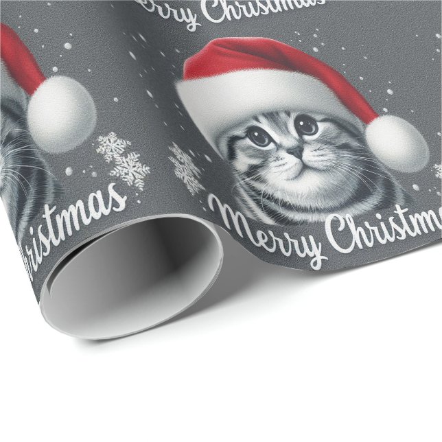 Papier Cadeau Joyeux Noël Scottish Pold Cat, Xmas Père Noël Cat (Coin rond)
