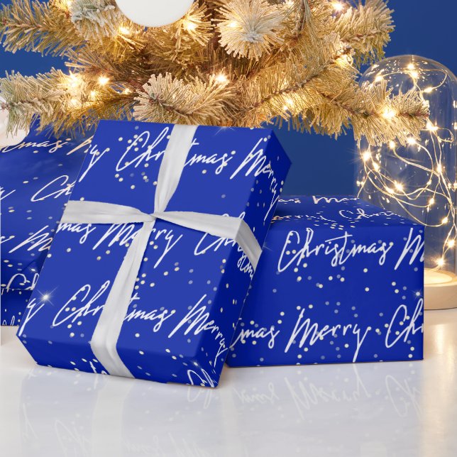Papier Cadeau Joyeux Noël Script Blue Navy Gold Confetti (Vacances)