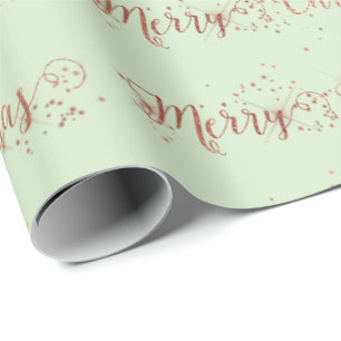 Papier Cadeau Joyeux Noël Script Rose Gold Mint Green Pastel