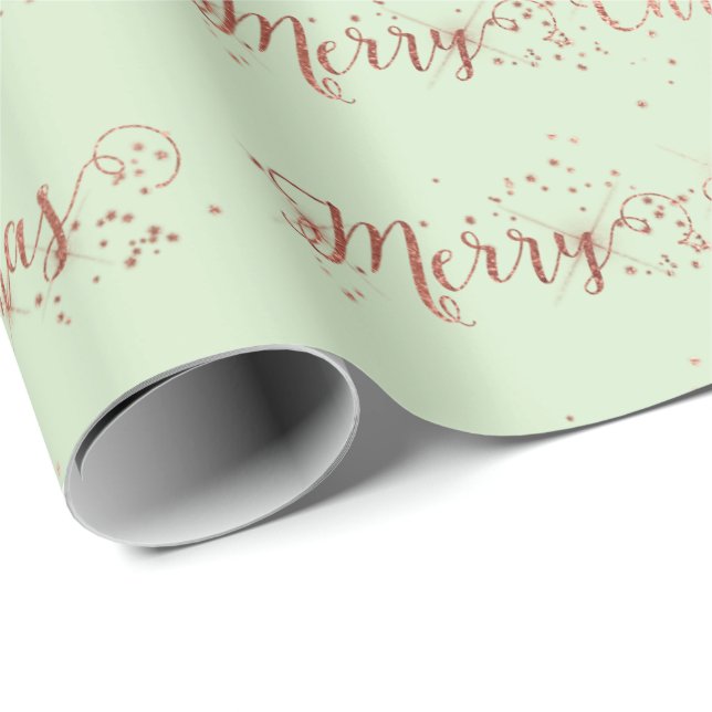 Papier Cadeau Joyeux Noël Script Rose Gold Mint Green Pastel (Coin rond)