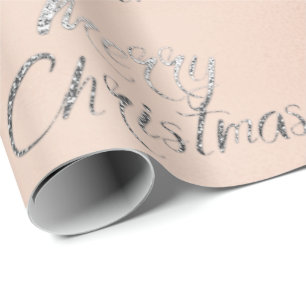 Papier Cadeau Joyeux Noël Silver Grey Parties scintillant rose R