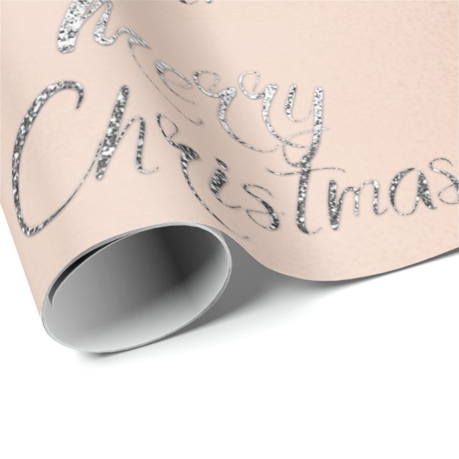 Papier Cadeau Joyeux Noël Silver Grey Parties scintillant rose R (Coin rond)